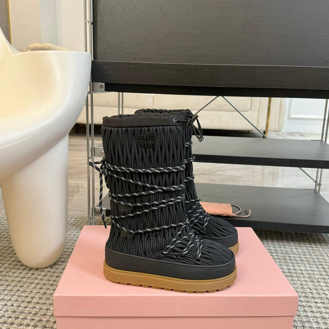 SNOW LONG BOOTS IN BLACK WRINKLED NYLON