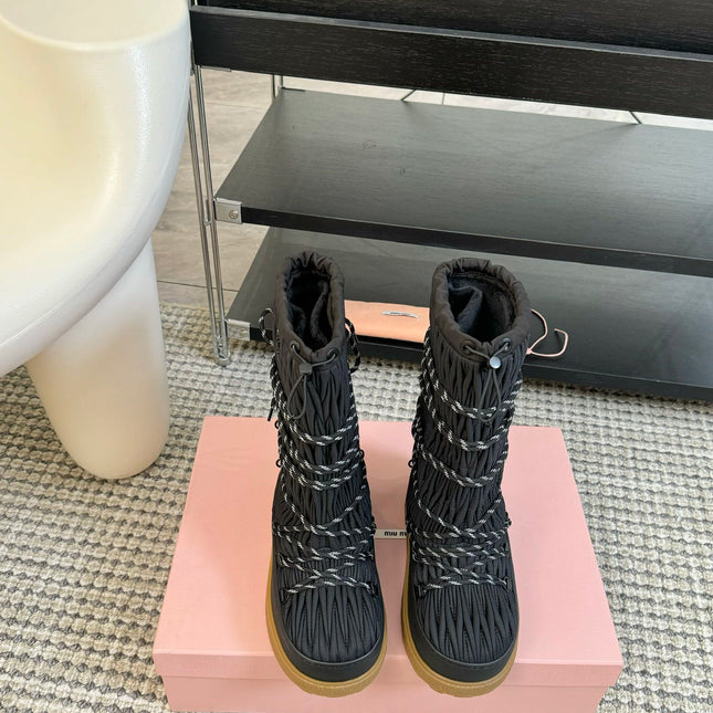 SNOW LONG BOOTS IN BLACK WRINKLED NYLON