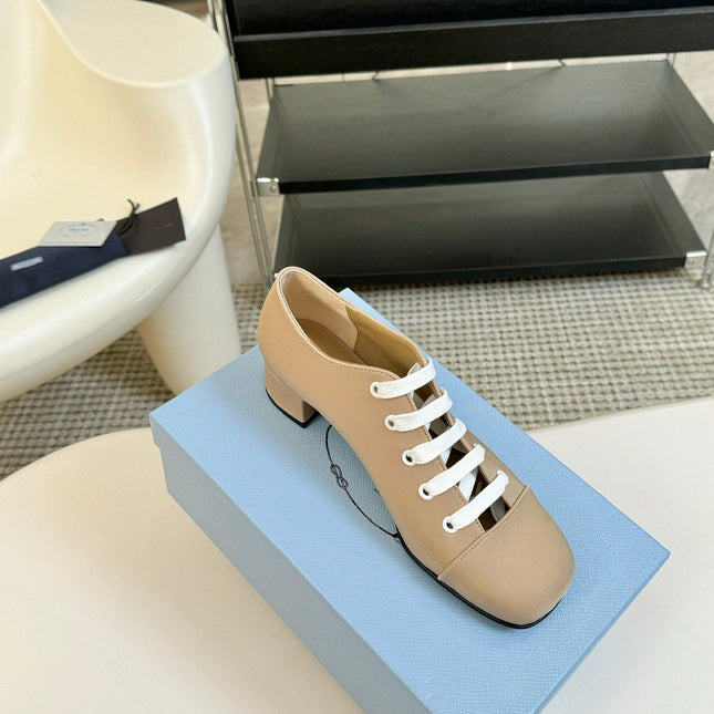 LACE-UP HIGH SHOES IN BEIGE CANVAS
