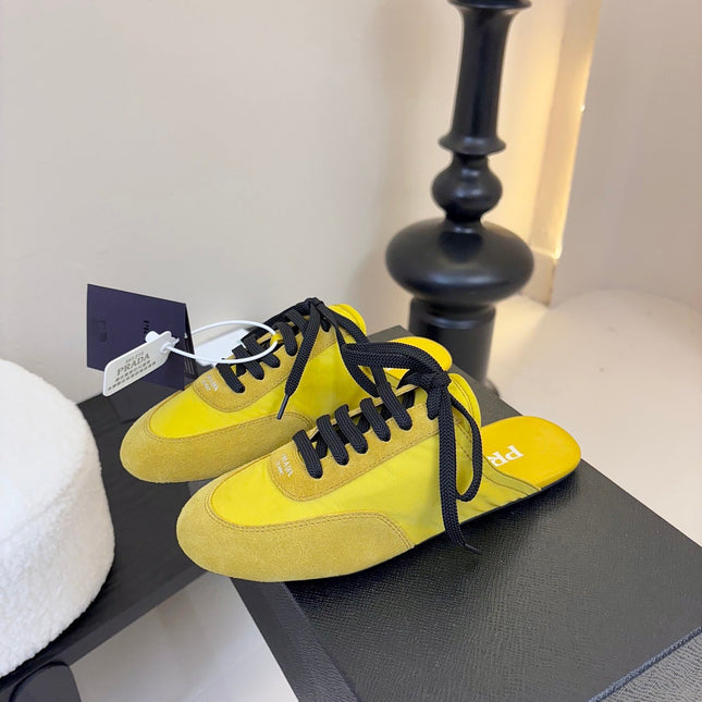 SNEAKER MULES IN YELLOW NYLON AND SUEDE