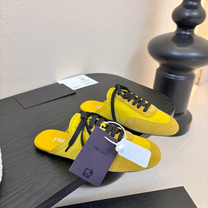 SNEAKER MULES IN YELLOW NYLON AND SUEDE