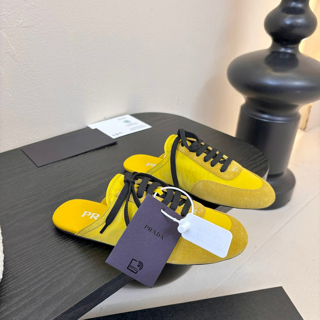 SNEAKER MULES IN YELLOW NYLON AND SUEDE