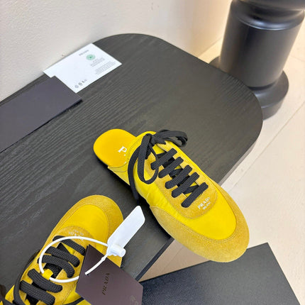 SNEAKER MULES IN YELLOW NYLON AND SUEDE