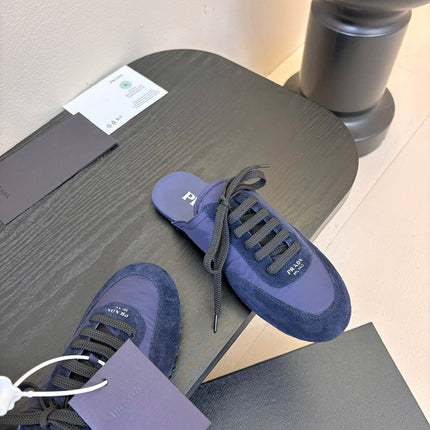 SNEAKER MULES IN NAVY BLUE NYLON AND SUEDE