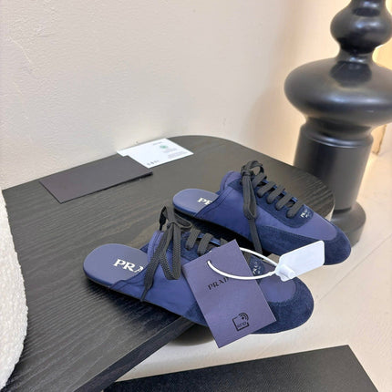 SNEAKER MULES IN NAVY BLUE NYLON AND SUEDE