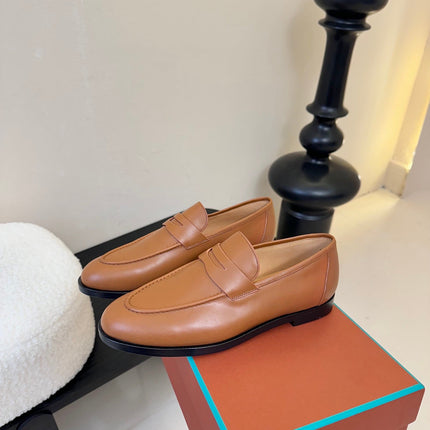 LOAFERS IN CINNAMON BROWN LAMBSKIN