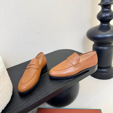 LOAFERS IN CINNAMON BROWN LAMBSKIN
