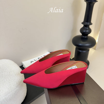 ALAIA HIGH MULES 25S IN RED SATIN