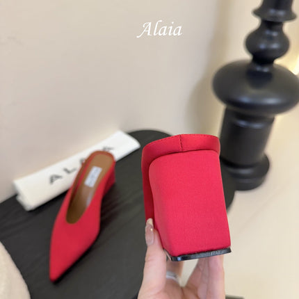 ALAIA HIGH MULES 25S IN RED SATIN