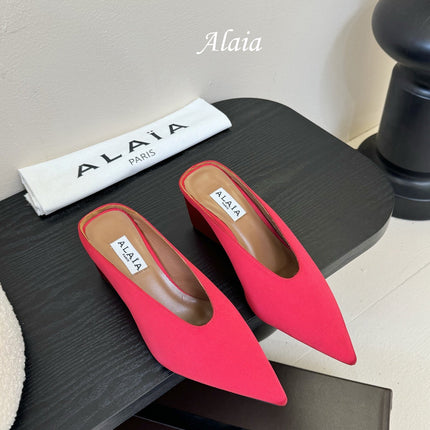 ALAIA HIGH MULES 25S IN RED SATIN