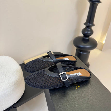 ALAIA FLAT MULES 25S IN BLACK WOVEN MESH