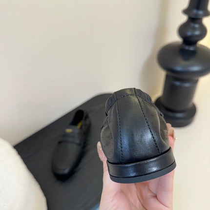 PRADA 25S SHUFFLE LOAFERS IN BLACK CALFSKIN