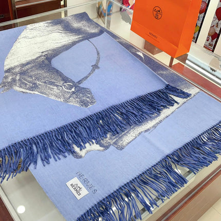 CHEVAL D'ATTELAGE BLANKET 180 CM IN NAVY BLUE LAMBSWOOL AND CASHMERE 231863