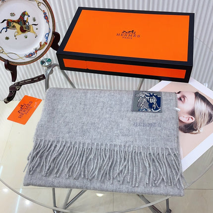 BADGES SOIE MUFFLER 180 CM SCRAF IN CLOUD GREY CASHMERE