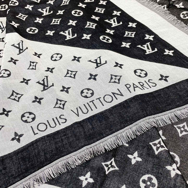DUOGRAM SCARF 140 CM IN WHITE MIX BLACK SILK 396239