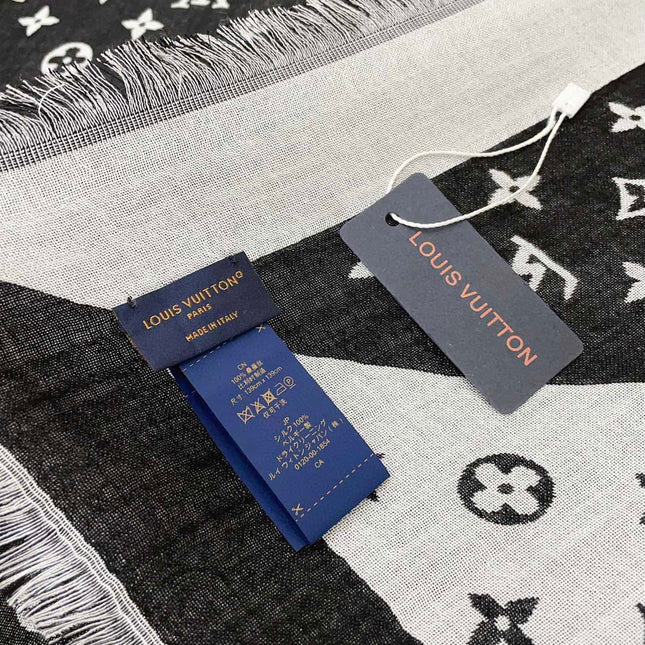DUOGRAM SCARF 140 CM IN WHITE MIX BLACK SILK 396239