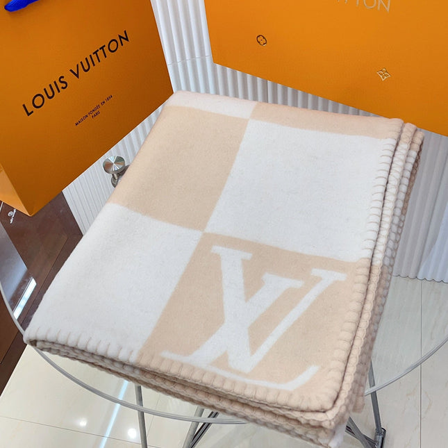 CHECKMATE BLANKET 180 CM IN WHITE MIX MACAROON TAN WOOL AND CASHMERE 403903
