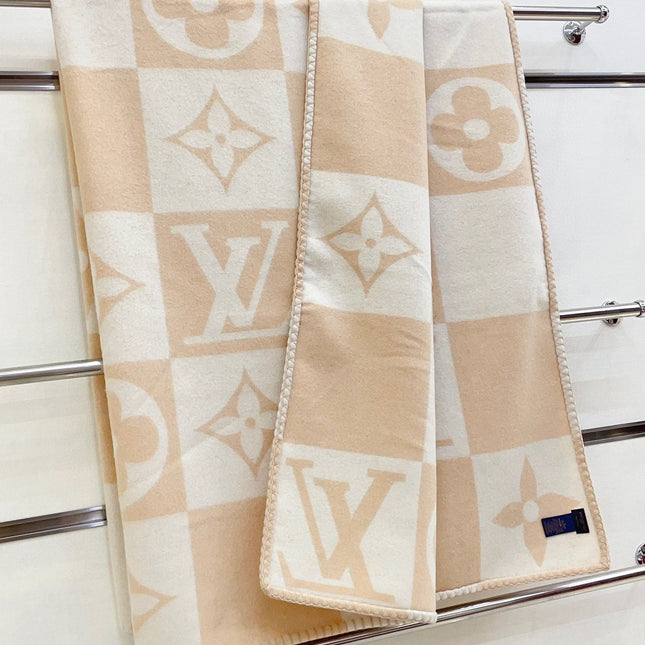 CHECKMATE BLANKET 180 CM IN WHITE MIX MACAROON TAN WOOL AND CASHMERE 403903