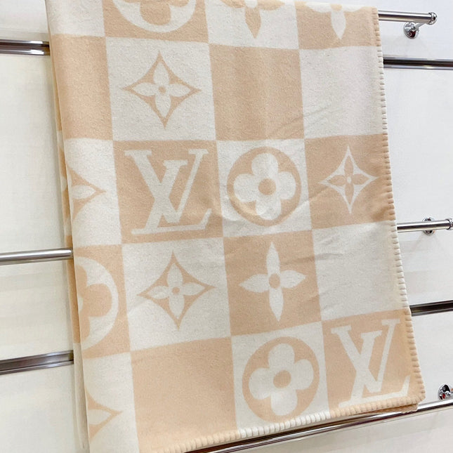 CHECKMATE BLANKET 180 CM IN WHITE MIX MACAROON TAN WOOL AND CASHMERE 403903
