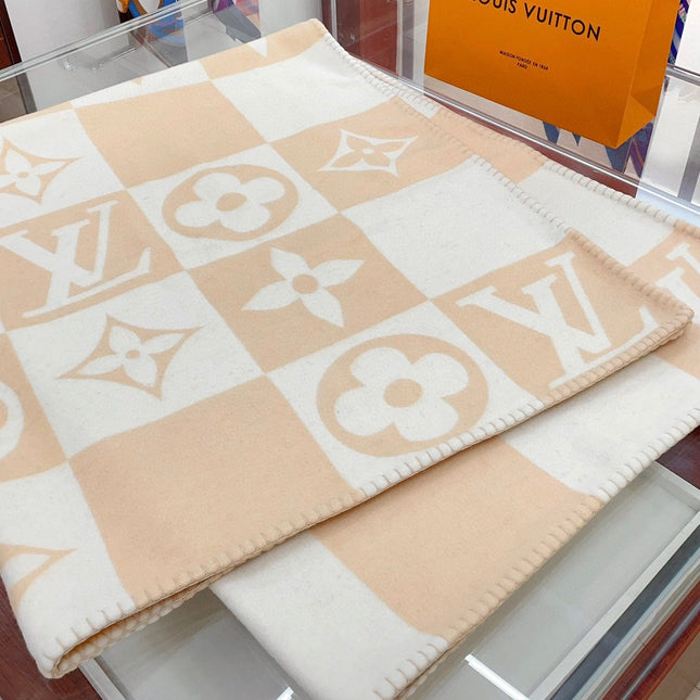 CHECKMATE BLANKET 180 CM IN WHITE MIX MACAROON TAN WOOL AND CASHMERE 403903