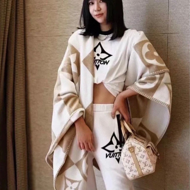 CHECKMATE BLANKET 180 CM IN WHITE MIX MACAROON TAN WOOL AND CASHMERE 403903