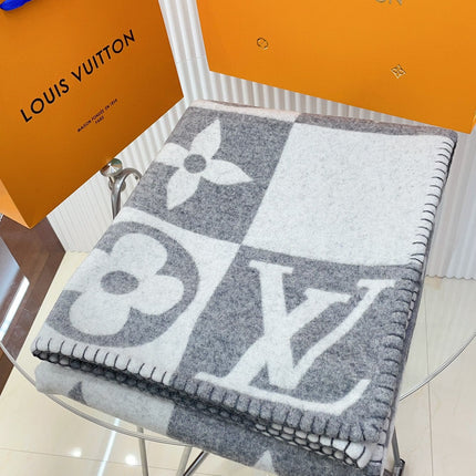 CHECKMATE BLANKET 180 CM IN WHITE MIX LIGHT GRAY WOOL AND CASHMERE 403904