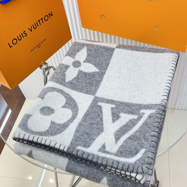 CHECKMATE BLANKET 180 CM IN WHITE MIX LIGHT GRAY WOOL AND CASHMERE 403904