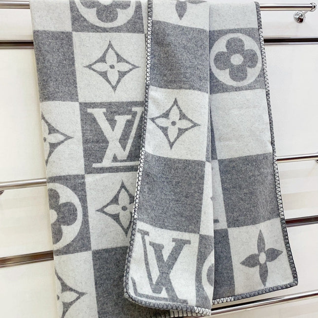 CHECKMATE BLANKET 180 CM IN WHITE MIX LIGHT GRAY WOOL AND CASHMERE 403904