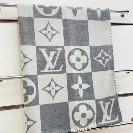 CHECKMATE BLANKET 180 CM IN WHITE MIX LIGHT GRAY WOOL AND CASHMERE 403904