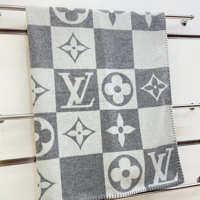 CHECKMATE BLANKET 180 CM IN WHITE MIX LIGHT GRAY WOOL AND CASHMERE 403904