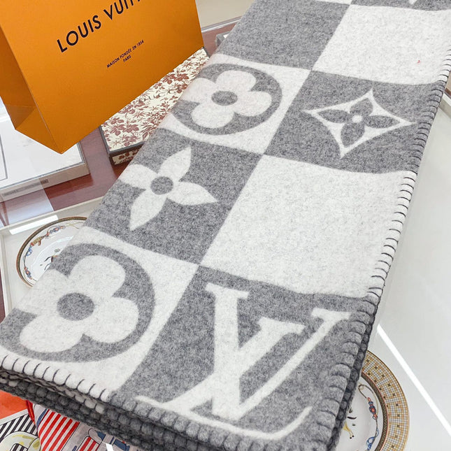 CHECKMATE BLANKET 180 CM IN WHITE MIX LIGHT GRAY WOOL AND CASHMERE 403904