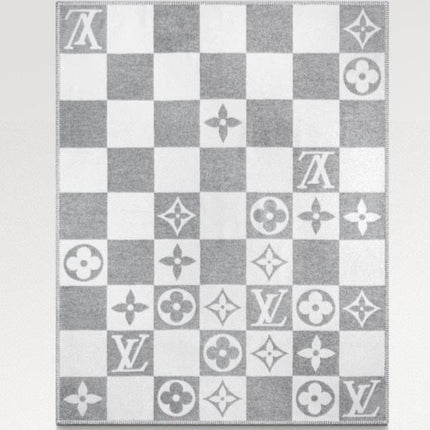 CHECKMATE BLANKET 180 CM IN WHITE MIX LIGHT GRAY WOOL AND CASHMERE 403904