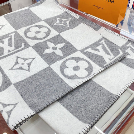 CHECKMATE BLANKET 180 CM IN WHITE MIX LIGHT GRAY WOOL AND CASHMERE 403904
