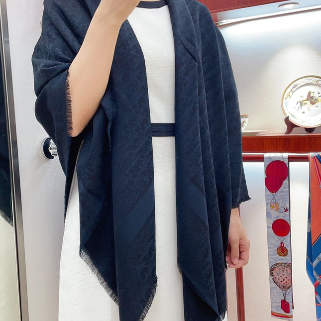 SQUARE SCARF 140 CM IN NAVY BLUE WOOL AND SILK  408662