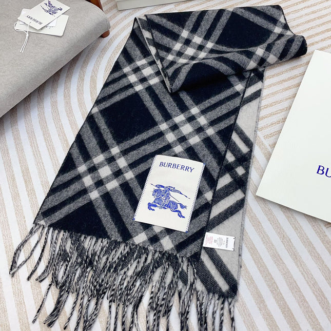 CHECK CASHMERE SCARF 168 CM BLACK MIX WHITE 410210