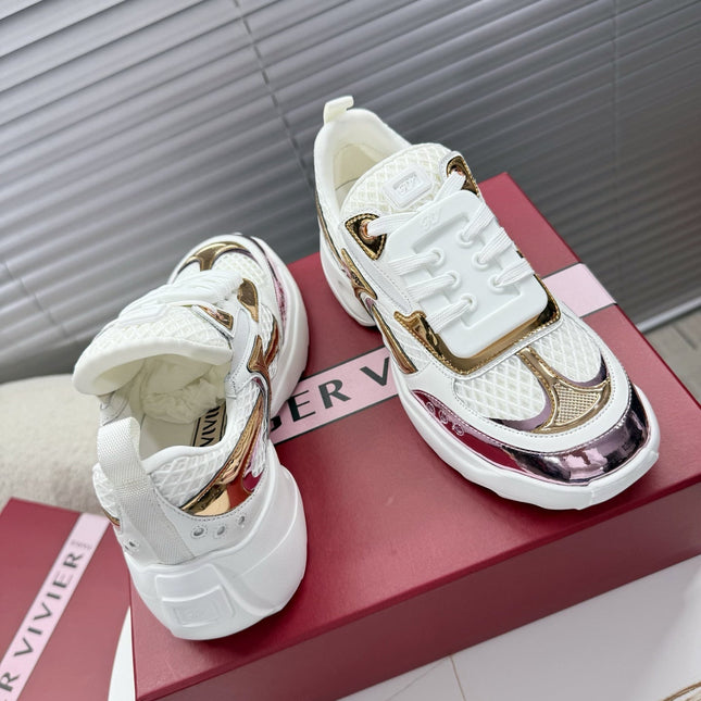 VIV' ON THE RUN SNEAKERS IN GOLD PINK PATENT CALFSKIN AND WHITE FABRIC