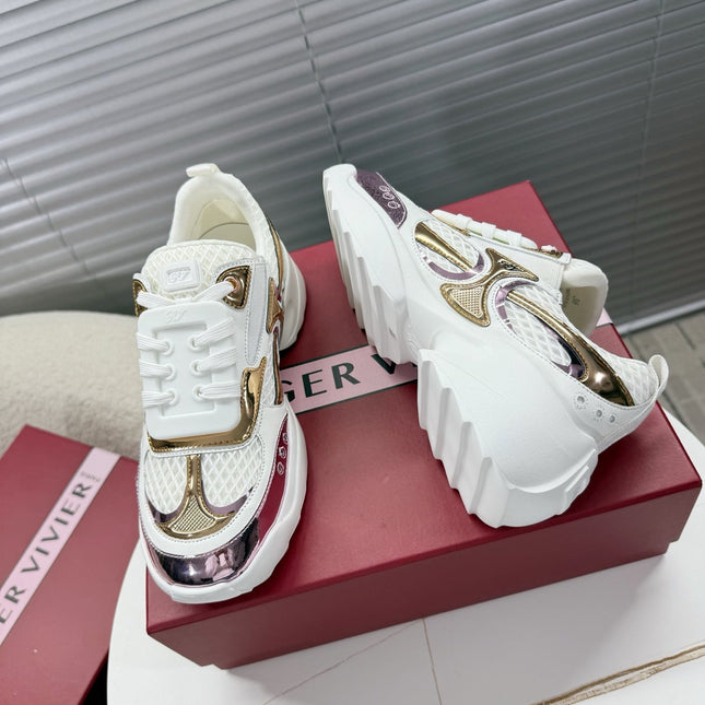 VIV' ON THE RUN SNEAKERS IN GOLD PINK PATENT CALFSKIN AND WHITE FABRIC