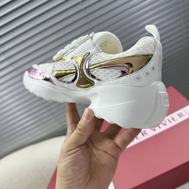 VIV' ON THE RUN SNEAKERS IN GOLD PINK PATENT CALFSKIN AND WHITE FABRIC