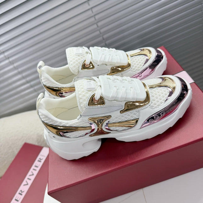 VIV' ON THE RUN SNEAKERS IN GOLD PINK PATENT CALFSKIN AND WHITE FABRIC