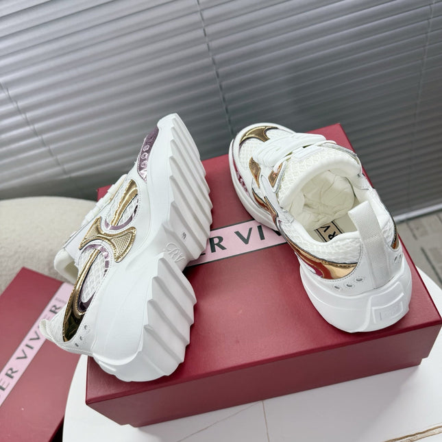 VIV' ON THE RUN SNEAKERS IN GOLD PINK PATENT CALFSKIN AND WHITE FABRIC