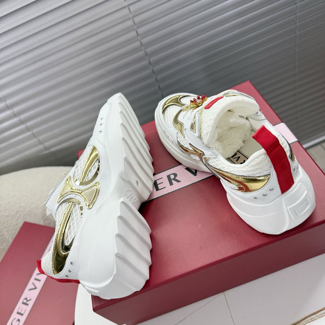VIV' ON THE RUN SNEAKERS IN GOLD PATENT CALFSKIN AND WHITE FABRIC