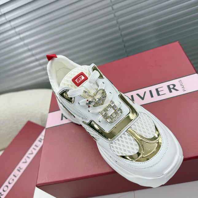 VIV' ON THE RUN SNEAKERS IN GOLD PATENT CALFSKIN AND WHITE FABRIC