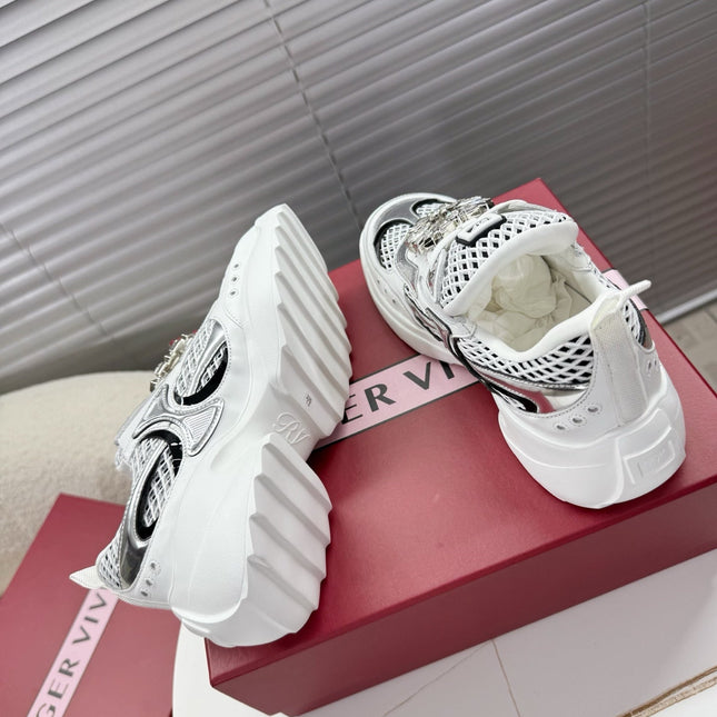 VIV' ON THE RUN SNEAKERS IN SILVER PATENT CALFSKIN AND WHITE FABRIC