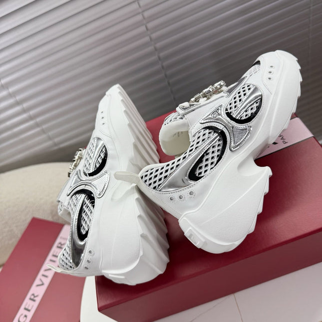 VIV' ON THE RUN SNEAKERS IN SILVER PATENT CALFSKIN AND WHITE FABRIC