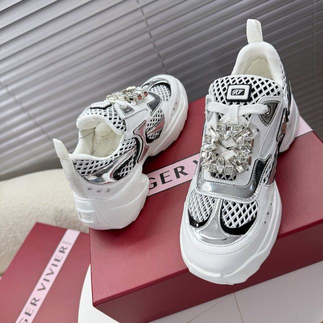 VIV' ON THE RUN SNEAKERS IN SILVER PATENT CALFSKIN AND WHITE FABRIC