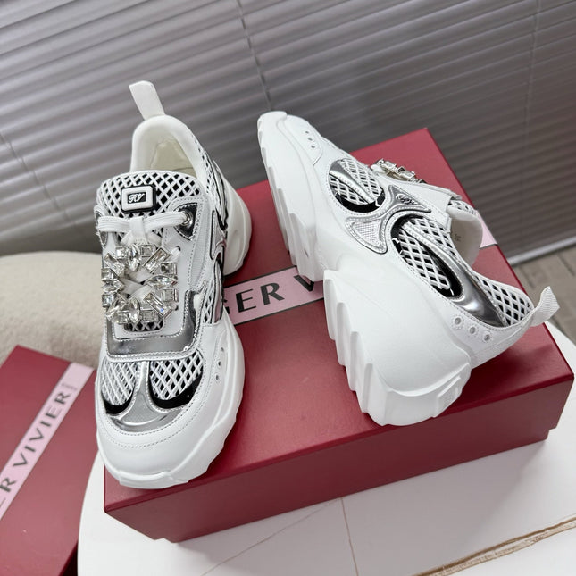 VIV' ON THE RUN SNEAKERS IN SILVER PATENT CALFSKIN AND WHITE FABRIC