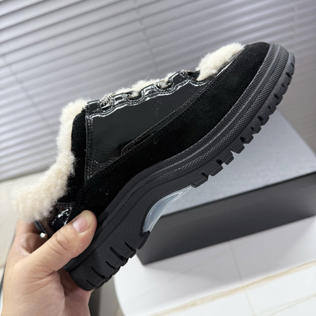 CHANEL 25S SNEAKERS WITH FUR ACCENTS 35MM IN BLACK CALFSKIN