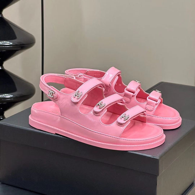 CC DAD SANDALS THREE STRAP LIGHT PINK LAMBSKIN