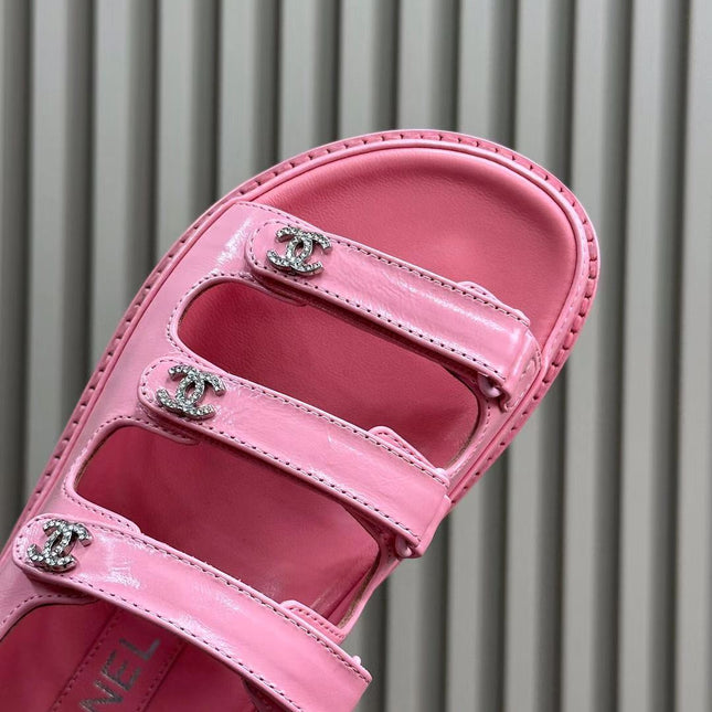 CC DAD SANDALS THREE STRAP LIGHT PINK LAMBSKIN