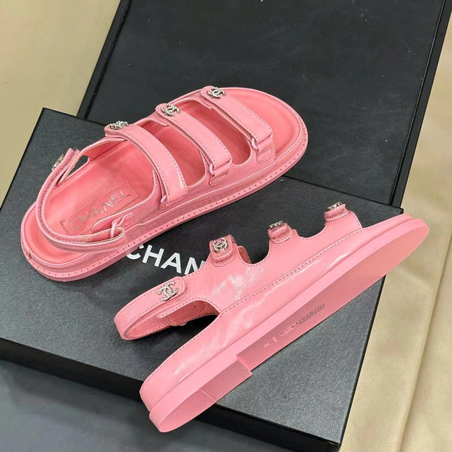 CC DAD SANDALS THREE STRAP LIGHT PINK LAMBSKIN